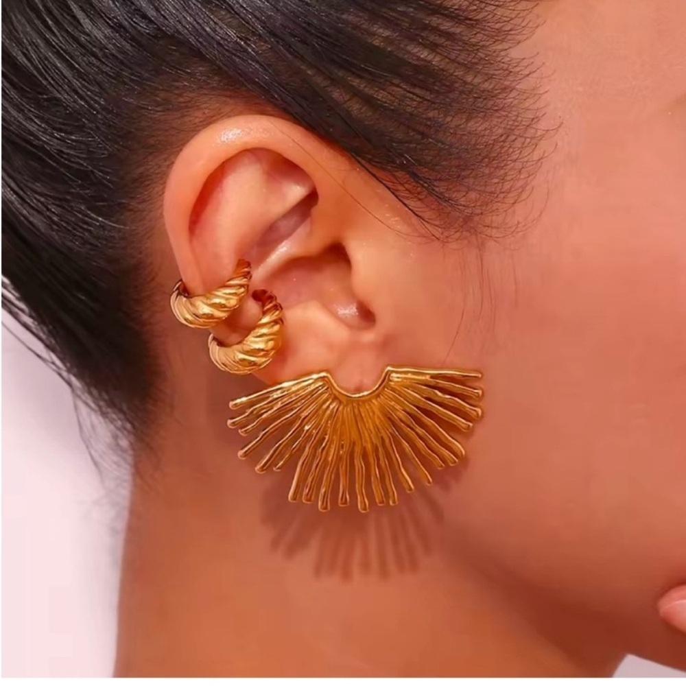 Gold Modern Sculptural Sunburst Earrings